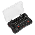 Sealey Premier Black Go-Through Lock-On™ Low Profile Socket & Bit 1/4"Sq 31pc AK2112 - BostonPlates Autocare Centre