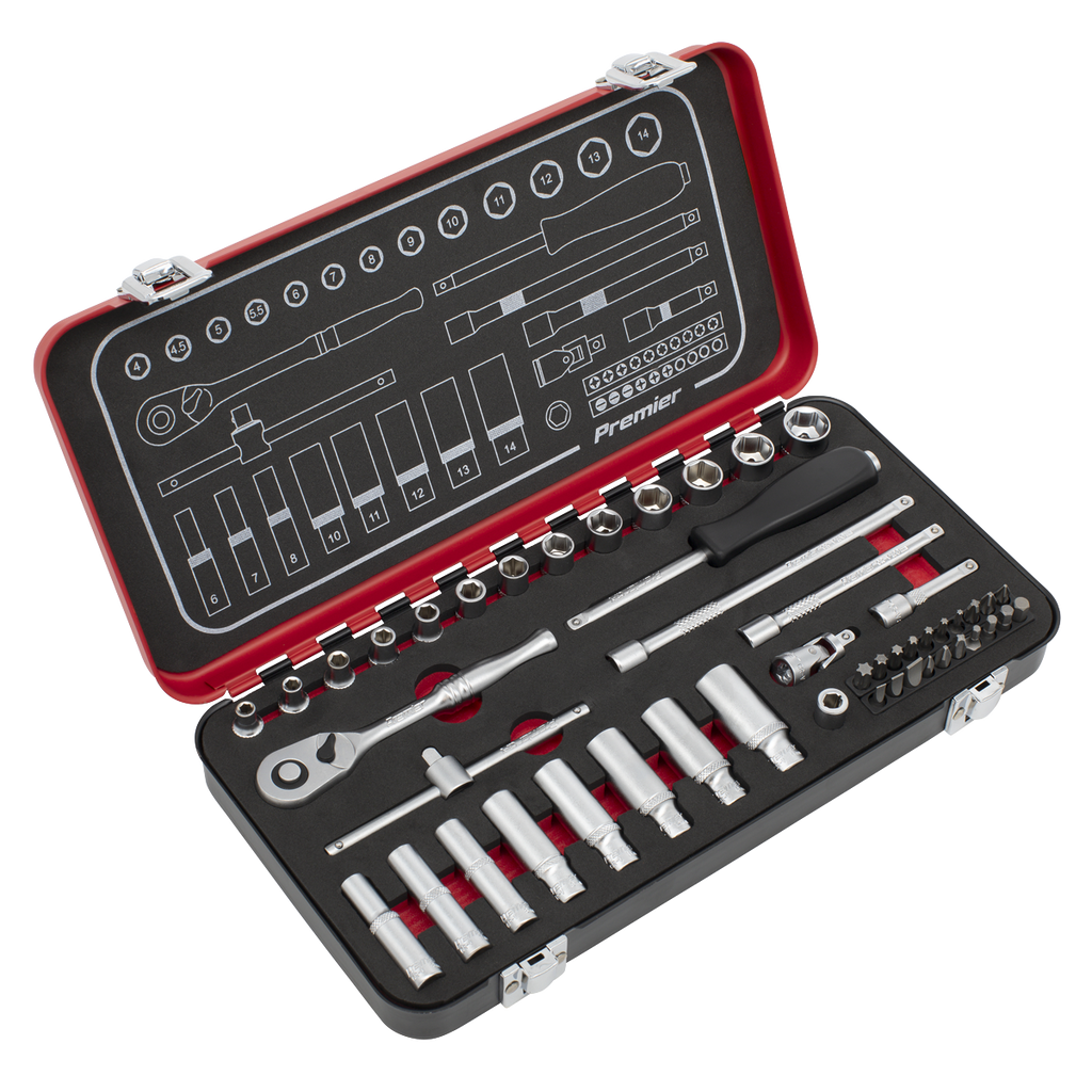 Sealey Premier Platinum Socket Set 1/4"Sq Drive 49pc AK7920 - BostonPlates Autocare Centre