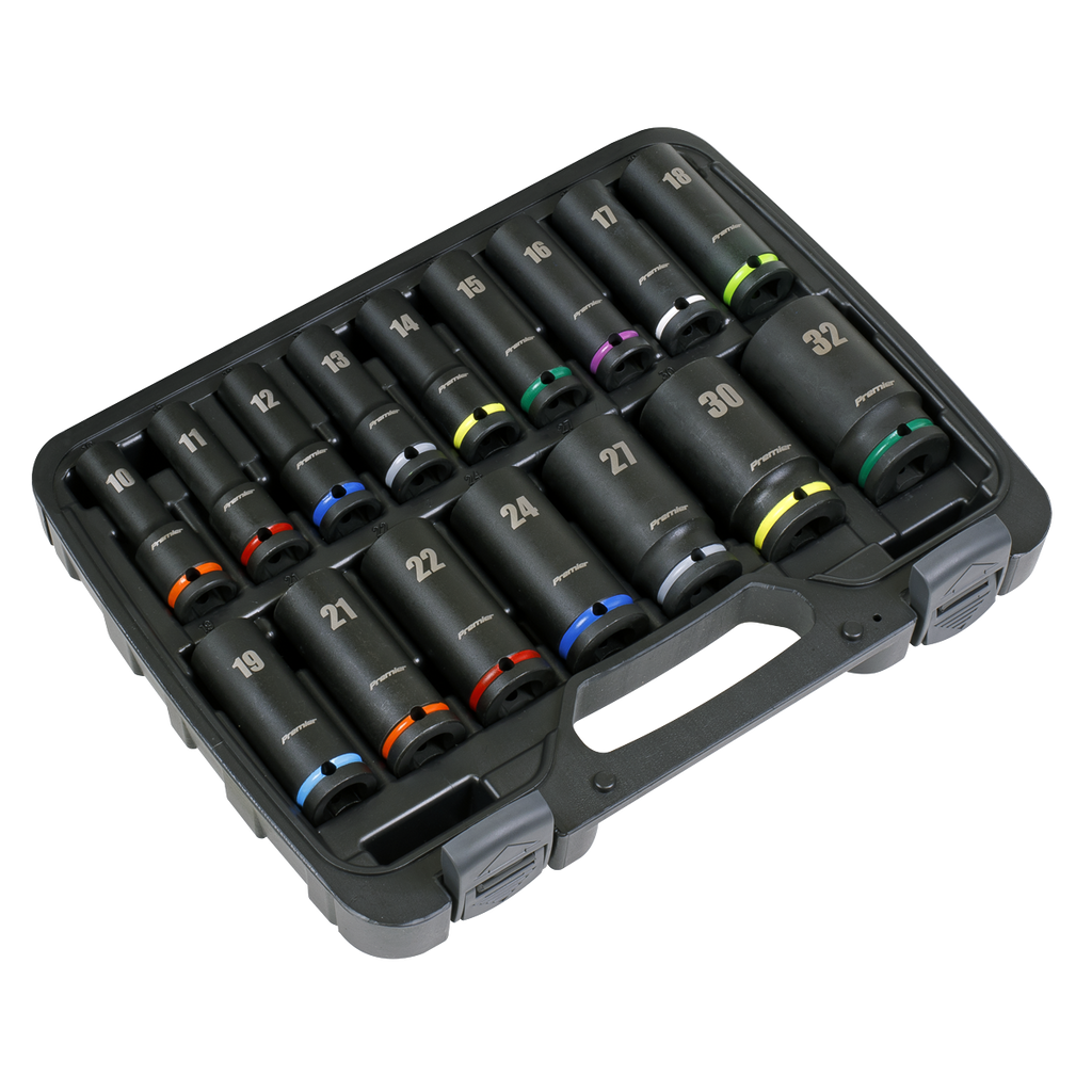 Sealey Premier Deep Impact Socket Set 1/2"Sq Drive 16pc AK5818M - BostonPlates Autocare Centre