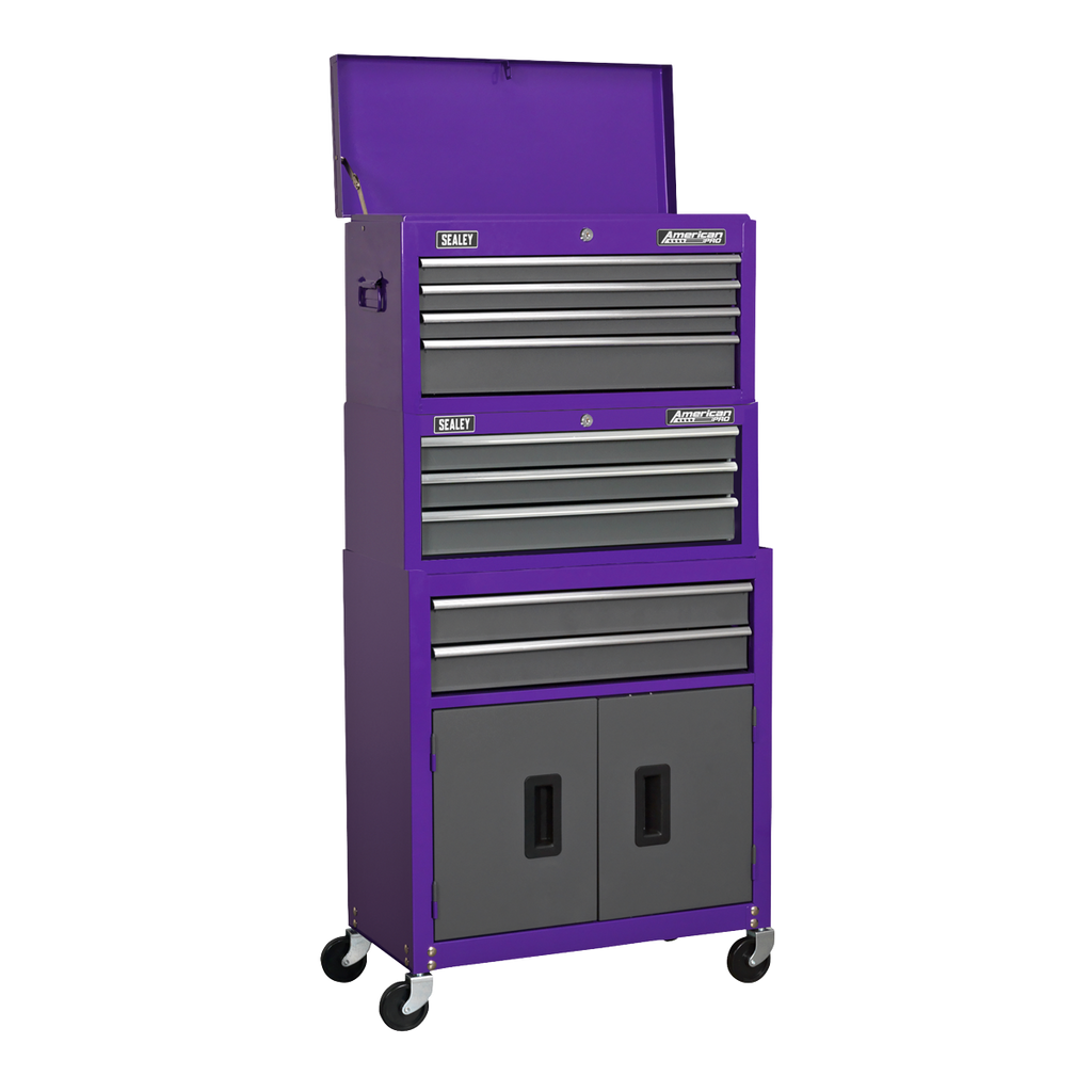 American PRO® Topchest, Mid-Box & Rollcab 9 Drawer - Purple AP2200BBCPSTACK - BostonPlates Autocare Centre