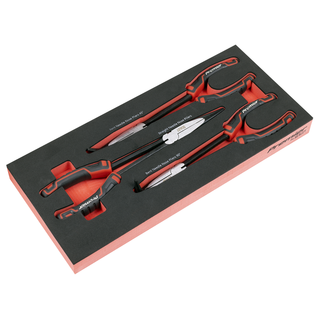 Sealey Premier Long Needle Nose Pliers Set with Tool Tray 3pc TBT58 - BostonPlates Autocare Centre