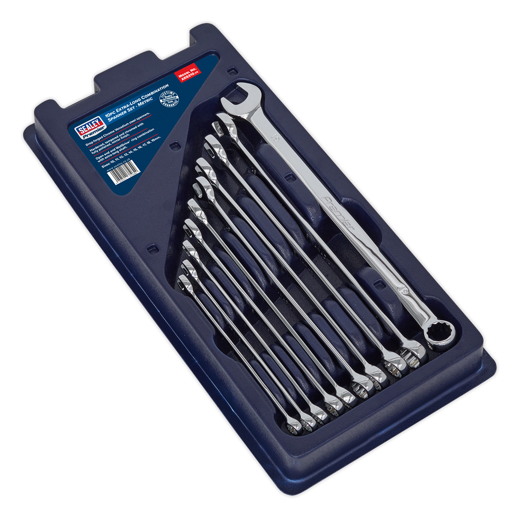 Sealey Premier Extra-Long Combination Spanner Set 10pc AK6310 - BostonPlates Autocare Centre