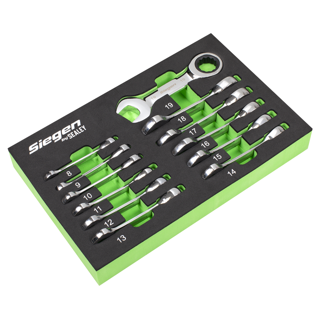 Siegen Stubby Combination Ratchet Spanner Set in EVA Foam Tray 12pc S0633 - BostonPlates Autocare Centre