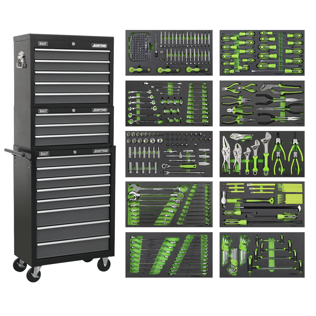 Tool Chest Combination 16 Drawer Ball-Bearing & 398pc Tool Kit AP35TBCOMBO - BostonPlates Autocare Centre