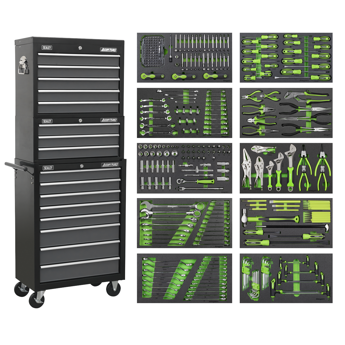 Tool Chest Combination 16 Drawer Ball-Bearing & 398pc Tool Kit AP35TBCOMBO - BostonPlates Autocare Centre